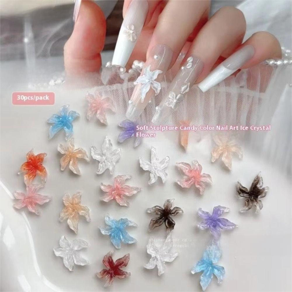30PCS Acrylic 3D Flowers Nail Art Charms Sticker Nail Decals Cute Manicure Decor DIY Nail Art