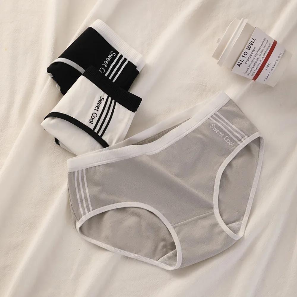 3Pcs/Set Solid Color Women Cotton Panties Mid Waist Women Briefs Lingerie Sports Lingerie Use