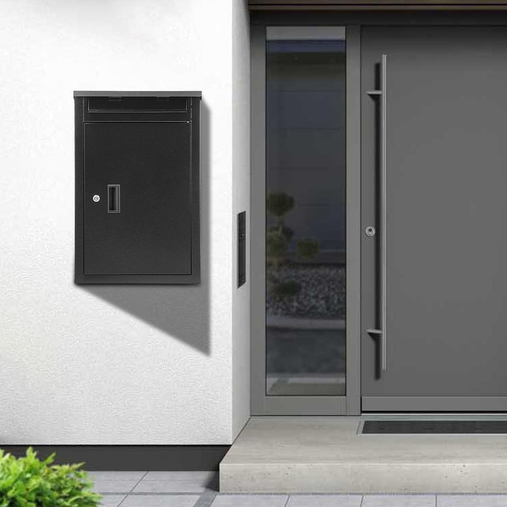 Carbon Steel Parcel Drop Box,Black Rectangular Wall-Mounted Package Delivery Box 14.96*11.42*25.4in/16.5*13.8*25.4in for Homes