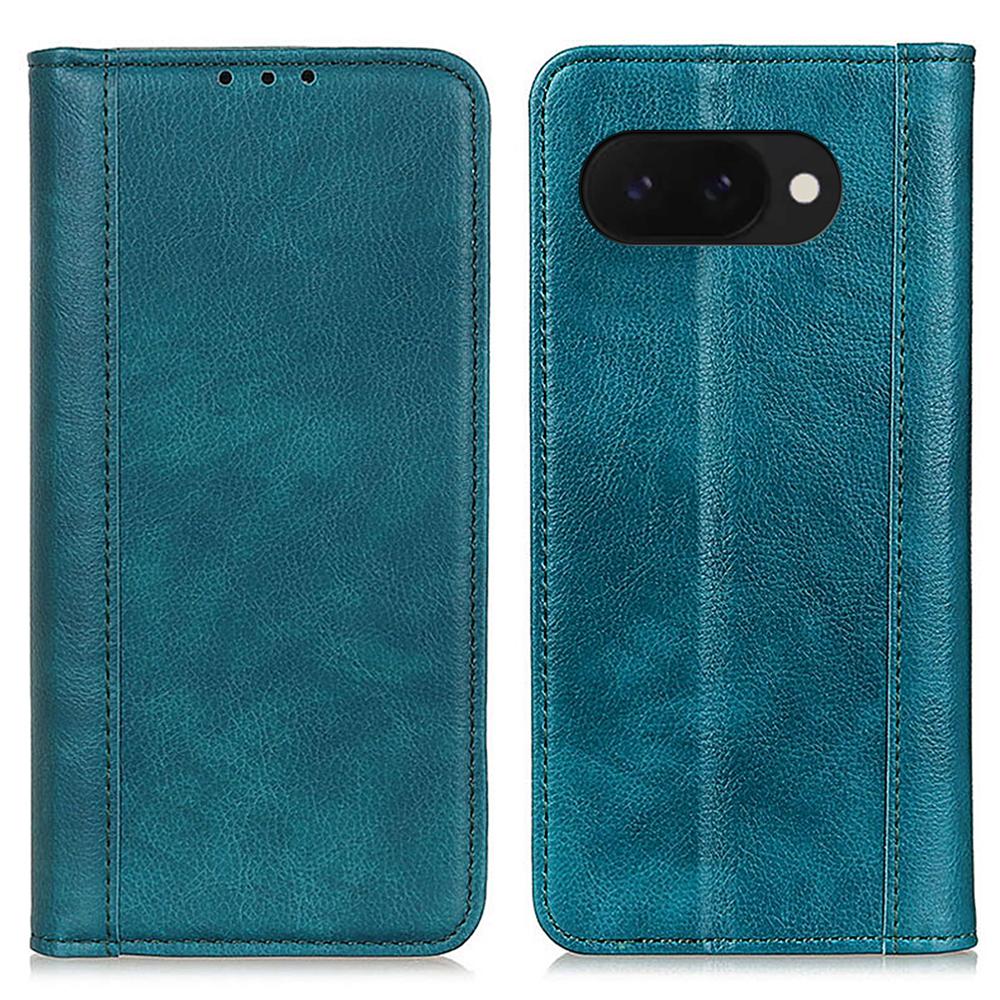 

For Google Pixel 9a Stand Case Split Leather Litchi Texture Wallet Phone Cover Green