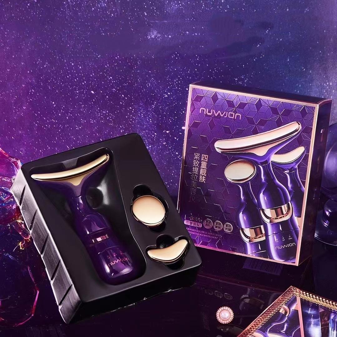 

3 Головки Уход за Кожей Подтягивающий Массажер для Лица Многофункциональный Инструмент для Скульптурирования Лица для Женщин Ежедневный Уход за Кожей фиолетовый