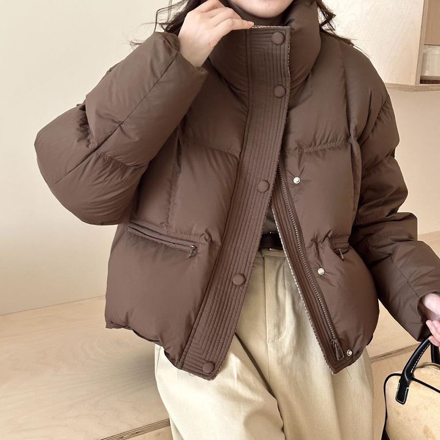 Woolen splicing white duck down stand-up collar windproof zipper short thickened warm down jacket women's winter