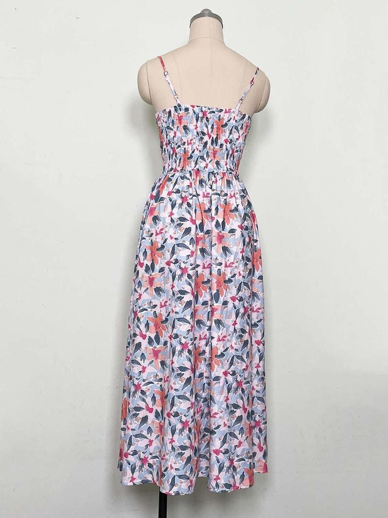 2023 Summer Bestseller: Women's V-neck Spaghetti Strap Print Dress - European & American Style, Waist-Cinching Design