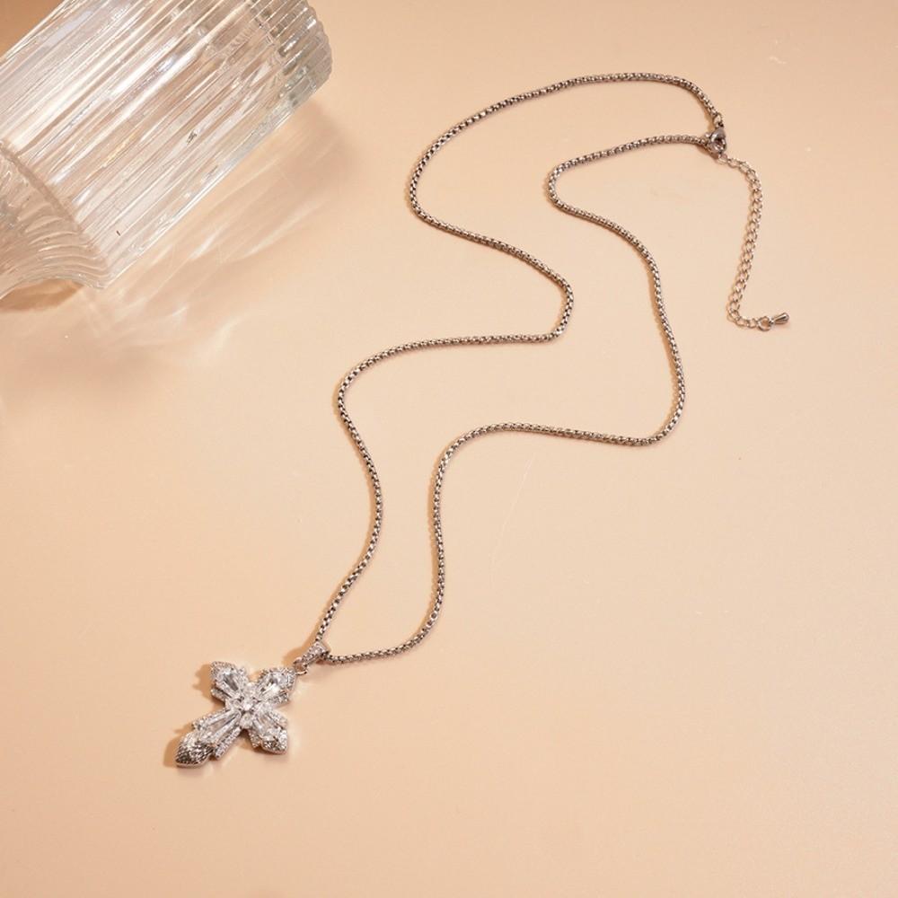 Jewelry Cross Necklace Rhinestone Cross Pendant European American Cross Choker Chain  Party