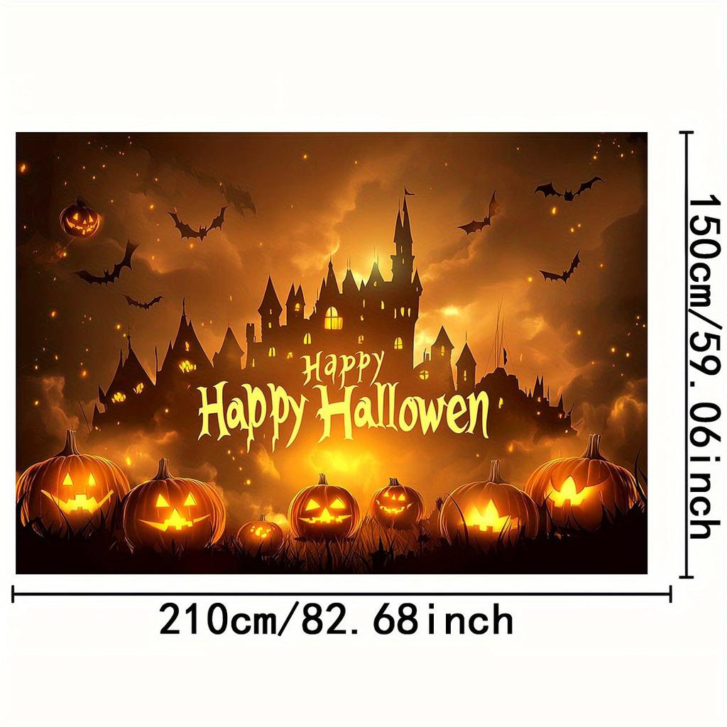 1pc Non Electric Halloween Party Background Cloth - Gothic Castle, Pumpkin Lantern, Happy Halloween Text