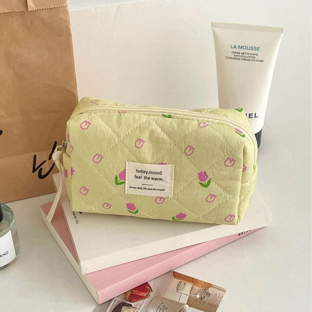 Trousse de maquillage et de voyage jaune de haute qualité avec motif rose rouge