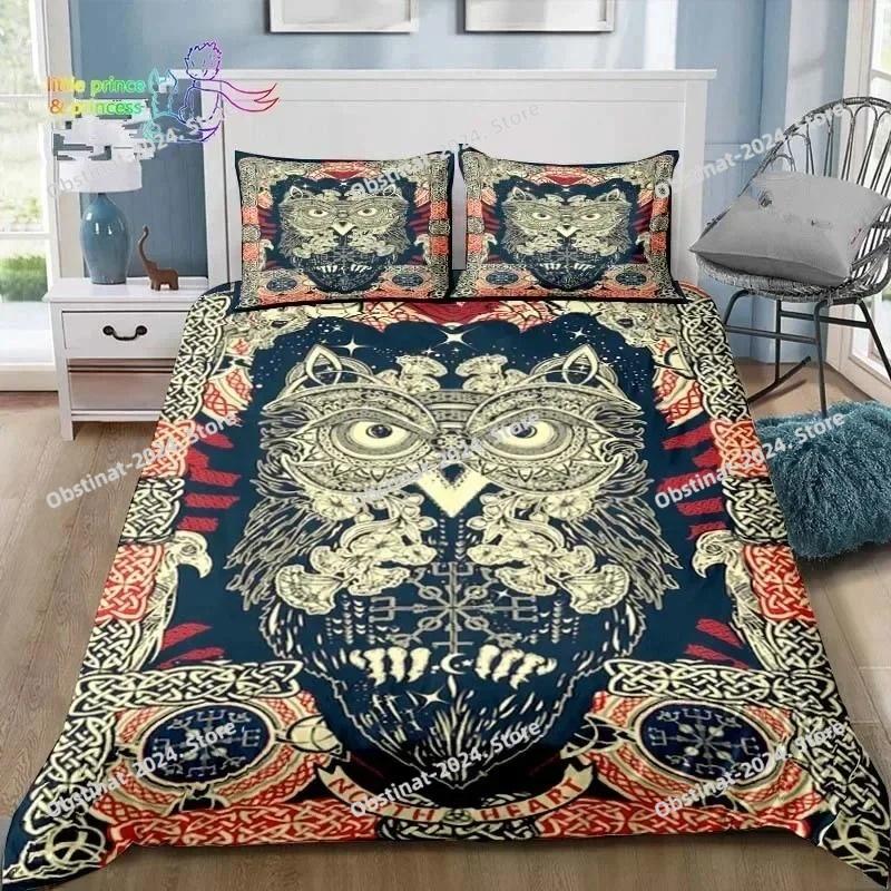 Wikinger Muster Nordische Mythologie Rabe Bettwäsche Set Einzelbett Doppelbett Full Queen King Size Bettwäsche Set Erwachsener Kinder Schlafzimmer 3D Druck