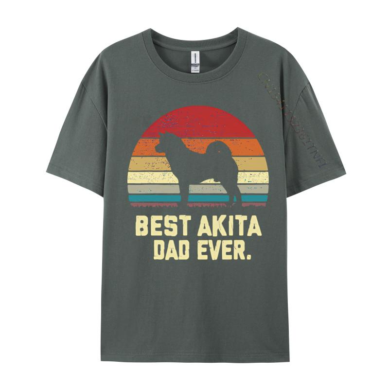 Vintage Best Akita Dad Ever Dog Lover Tshirt Male Fashionable Tops  Tees Men Cotton Tshirts Red And Black Graphic T Shirt