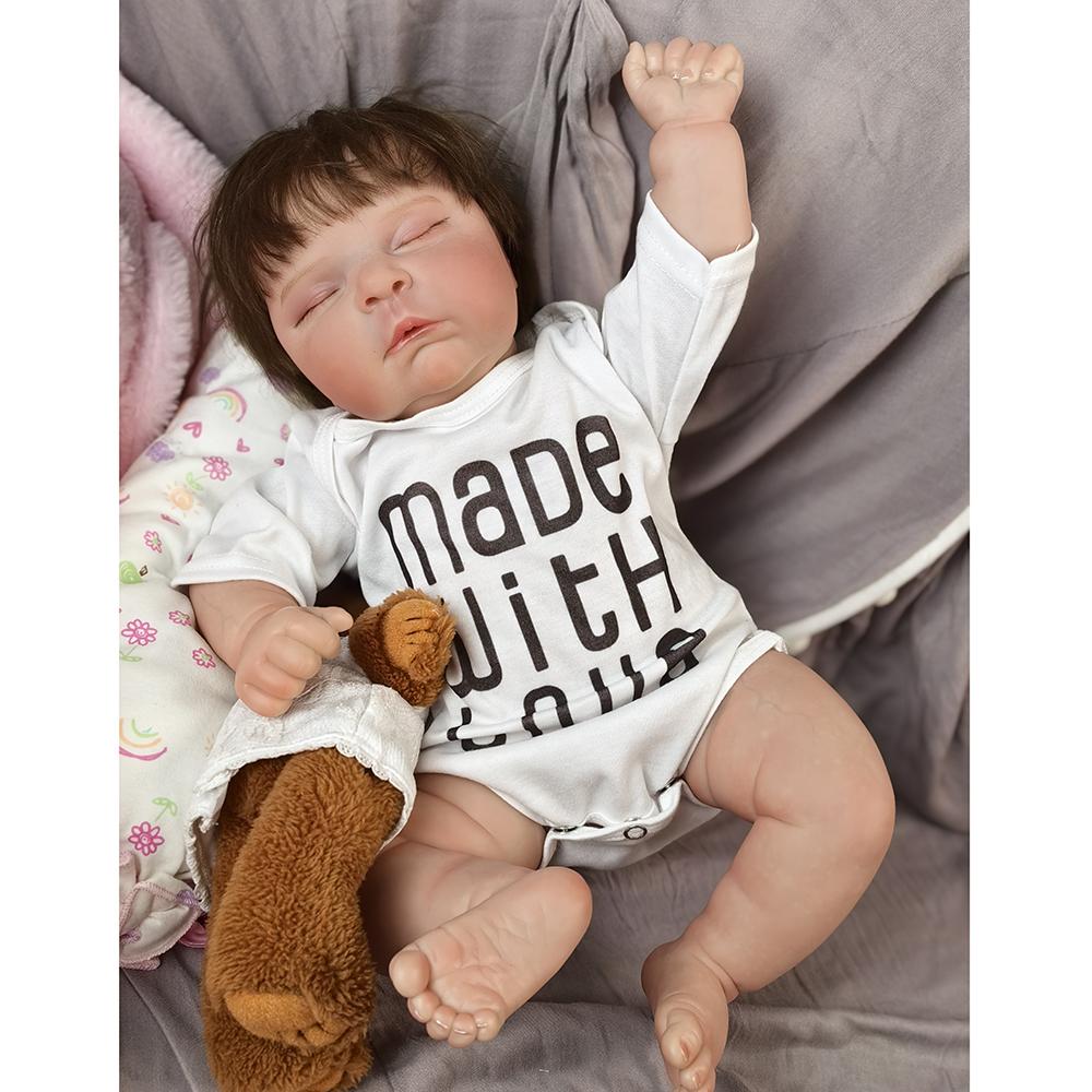 18 Zoll Reborn Babypuppe Silikon Vinyl Stoffkörperpuppe Fertig 3D Bemalte Haut Adern Kunstsammlungspuppe Geschenk Frühes Lernspielzeug