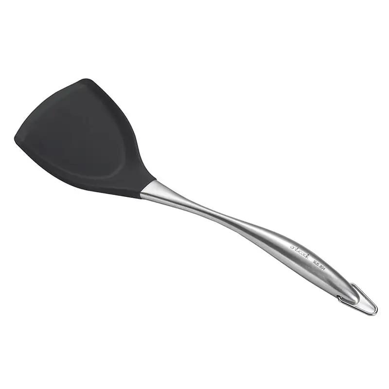

BBQ Silicone Wok Spatula Stainless Steel Cooking Turner Non-Stick Shovel Heat-Resistant Handle Turner Kitchen Accessories чорний