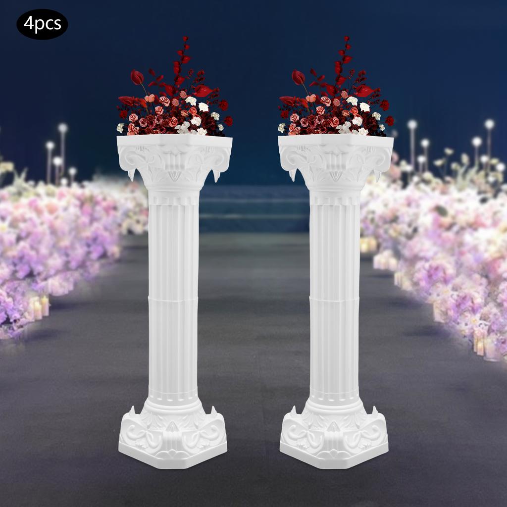 4Pcs Wedding Roman Columns, White Striped European Style Roman Pillars for Party Decor, Floral Arrangement, Indoor Outdoor Event