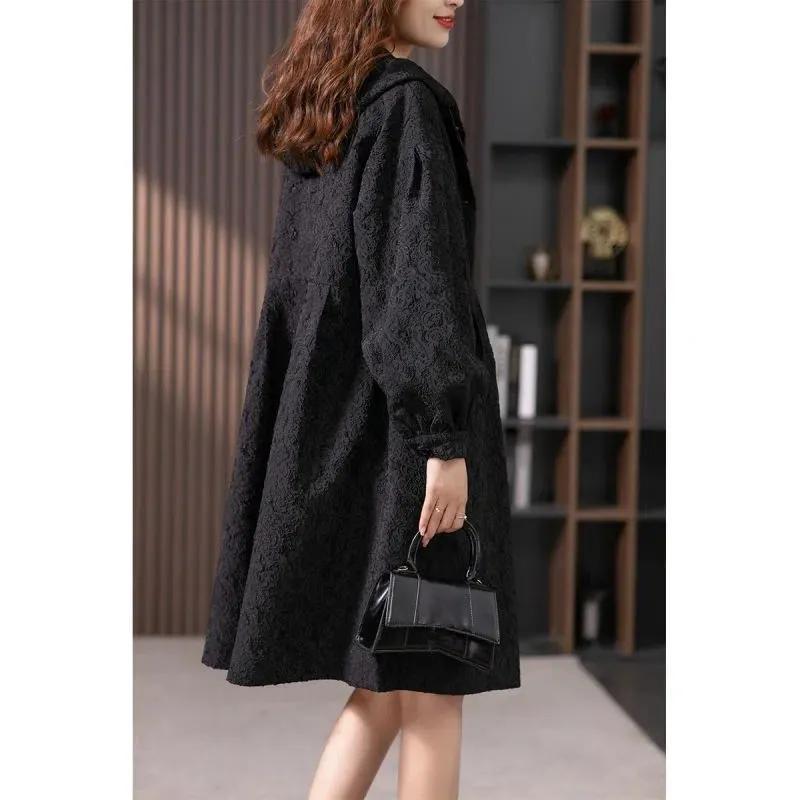 Jacquard Windbreaker Women's Mid-length Autumn and Winter Casual Western Style Loose Jacket High-end