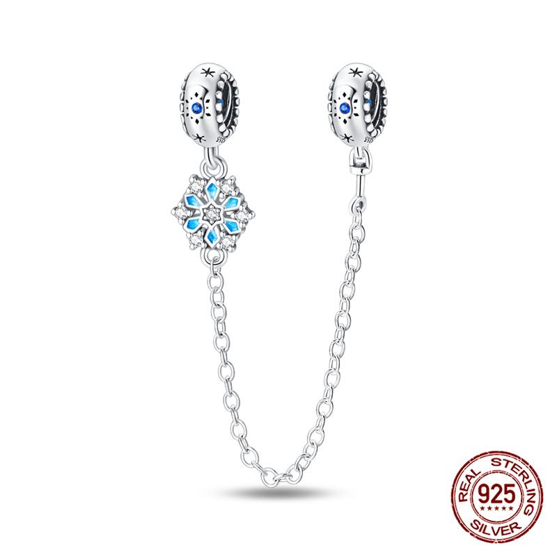 Original 100% 925 Silver Star Moon Safety Chain Fit 925 Original Bracelet & 3mm Bracelet DIY Jewelry Making Women Gift