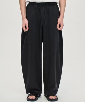PRAIRIE Linen Barrel Fit Wide Slacks (Black)
