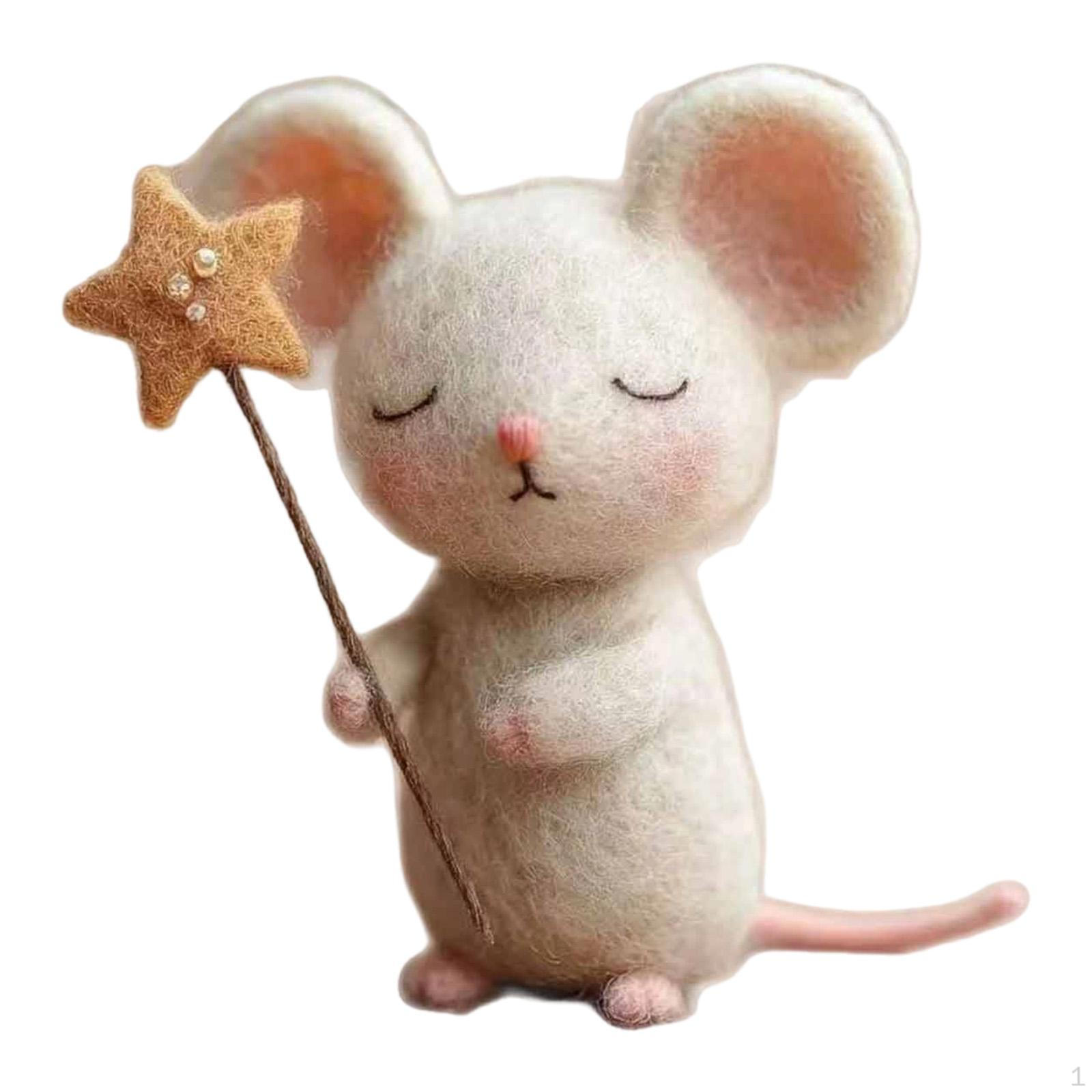 Felt Mice Statue Handmade Wool Animal Sculpture Miniature Figurine Star Ornament Giftable Style E