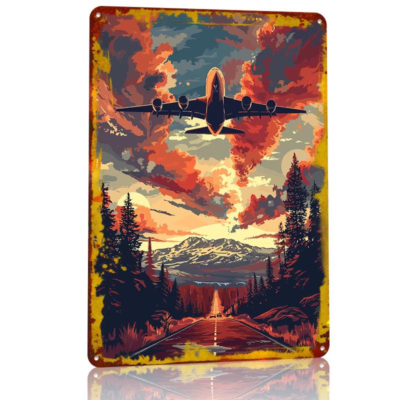 A Plane Sky Vector Art Metal Poster Customized Wall Art Retro Vintage Metal Signs for Man Cave Home Decorations Living Room