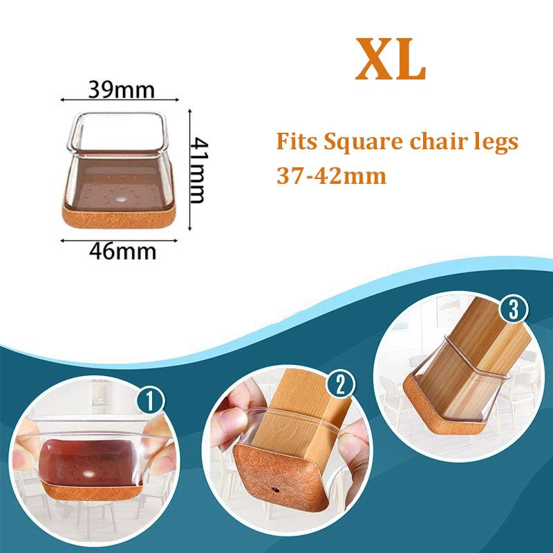 24 Pcs Chair Leg Floor Protectors Square,Silicone Chair Leg Protectors Caps Covers for Hardwood Floors,Furniture Pads Sliders with Wrapped Felt Bottom
