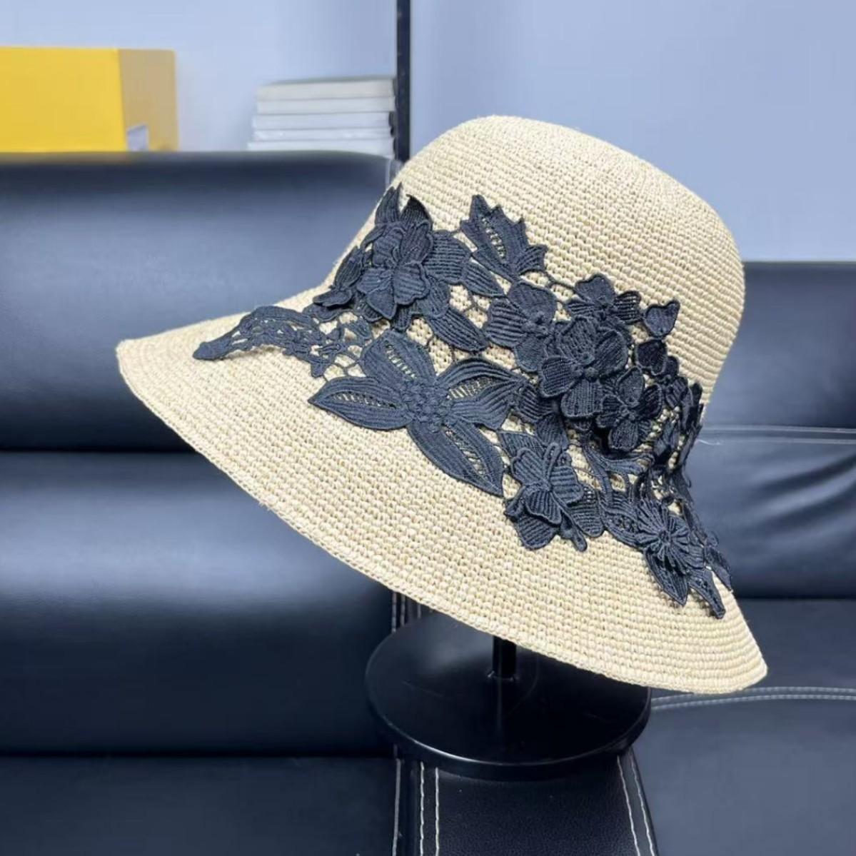 

Elegant lace big brim sunshade straw hat female raffia sunscreen hat travel beach hat M（55-58cm）
