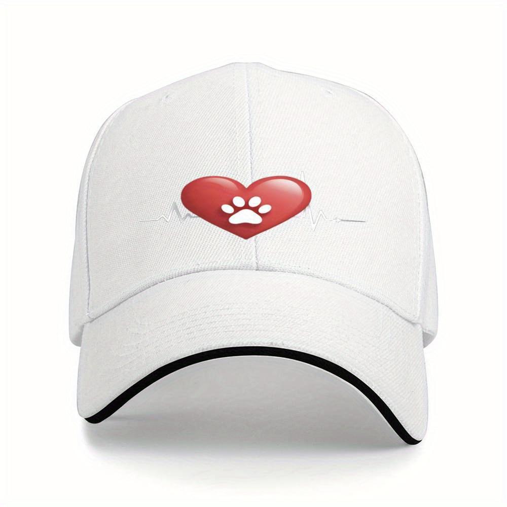 Dog Paw Heartbeat EKG Paw Print Baseball Cap Adjustable Polyester Casual Sporty Hat for Men Women