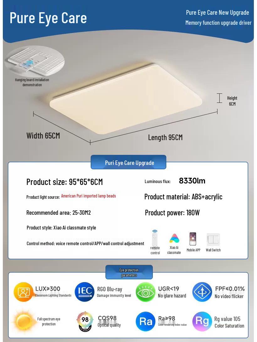 

«Ультратонкий минималистичный потолочный светильник для гостиной, спальни и прихожей — высокая яркость, интеллектуальная защита глаз»