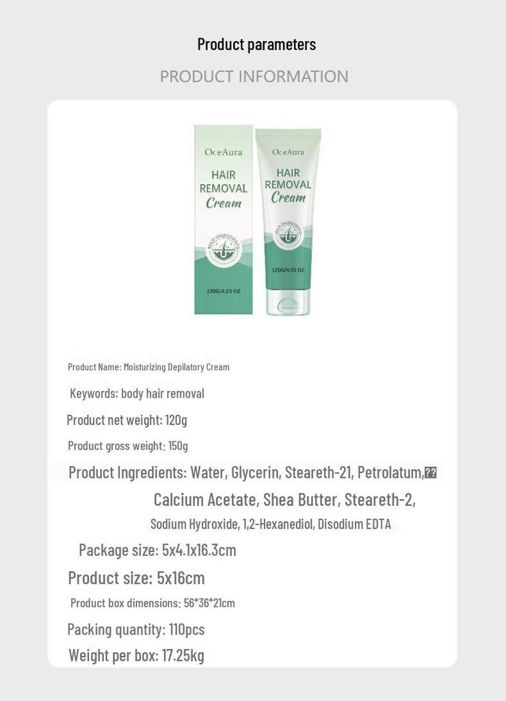 OCEAURA Refreshing Moisturizing Depilatory Cream for Smooth, Gentle, and Non-Irritating Hair Removal