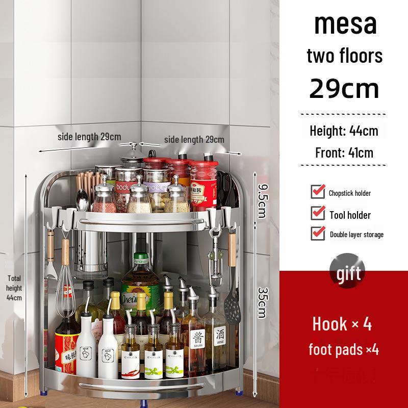Stainless Steel Kitchen Corner Shelf for Oil, Sauce, Vinegar & Spices - Triangle Storage Rack with Knife Holder.