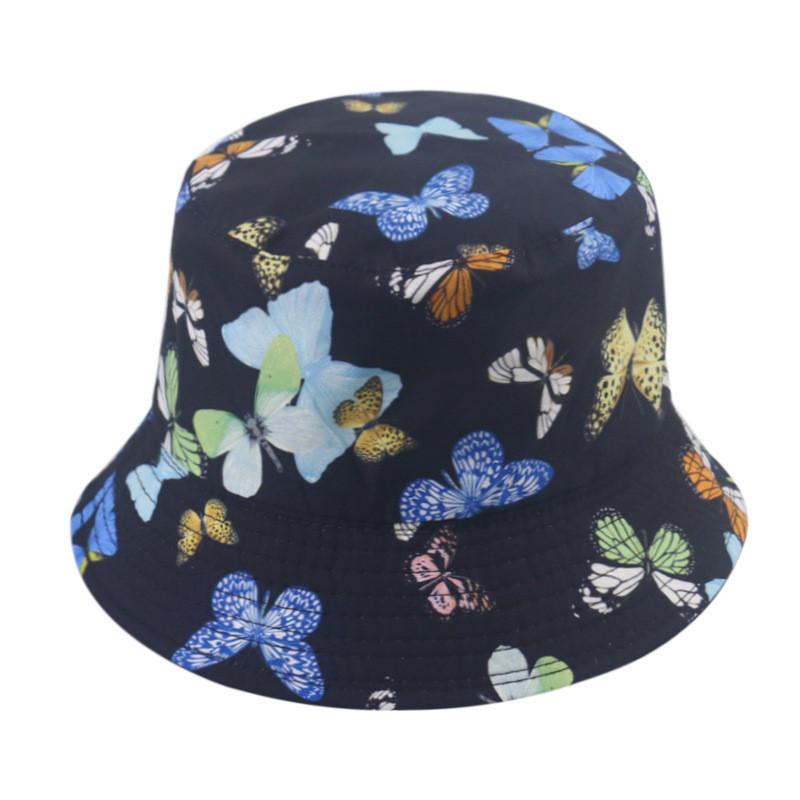 European American Style Cotton Fisherman Hat For Women Spring Summer Sunscreen Butterfly Printed Cap