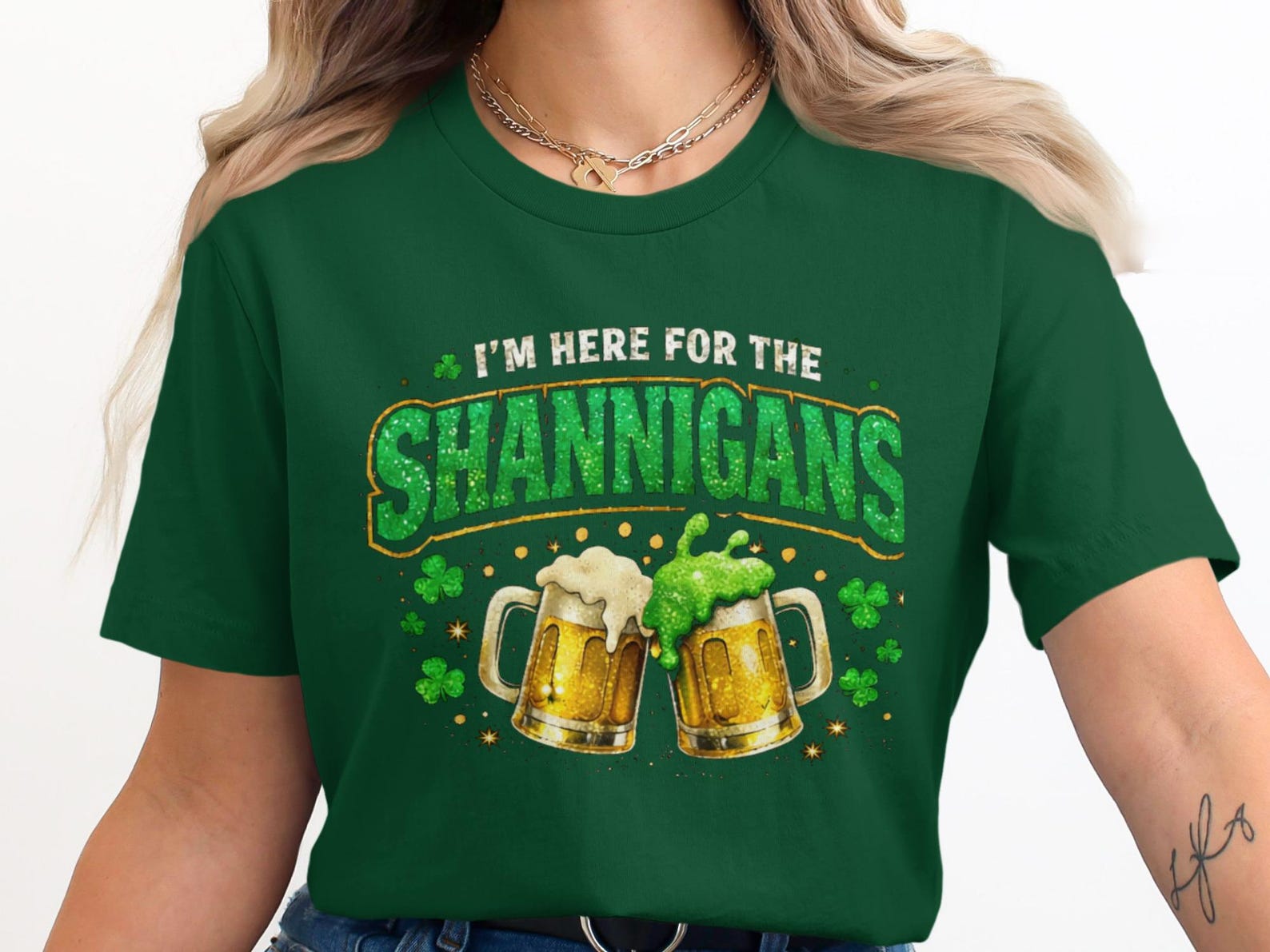 I m Here For The Shenanigans T-Shirt, Funny St Patrick s Day Irish Beer Tee, Lucky Clover XL