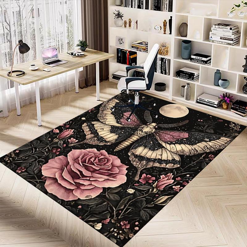 1pc Butterfly Rose Carpet Anti Slip Polyester Floor Mat for office.Bedroom