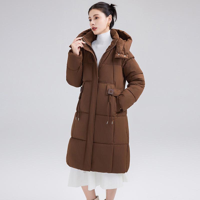 

Женская демисезонная куртка средней длины с капюшоном на пуху - Мода осени 2024, повседневное и теплое пальто XL кофейный