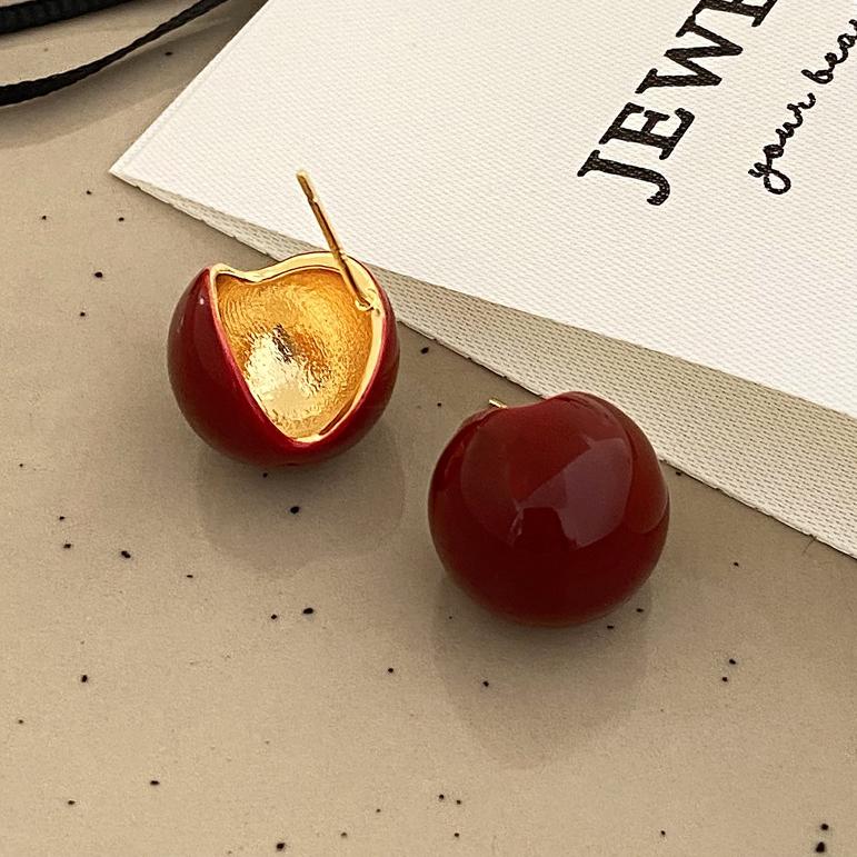 PONYKISS Sterling Silver Red Enamel Geometric Stud Earrings for Women Vintage Fine Minimalist Light Luxury Accessory