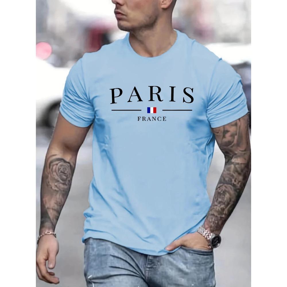 Summer Men's 100% Cotton Casual Loose Large Size French Pattern Printed Comfortable Round Neck Short Sleeve T-shirt Top