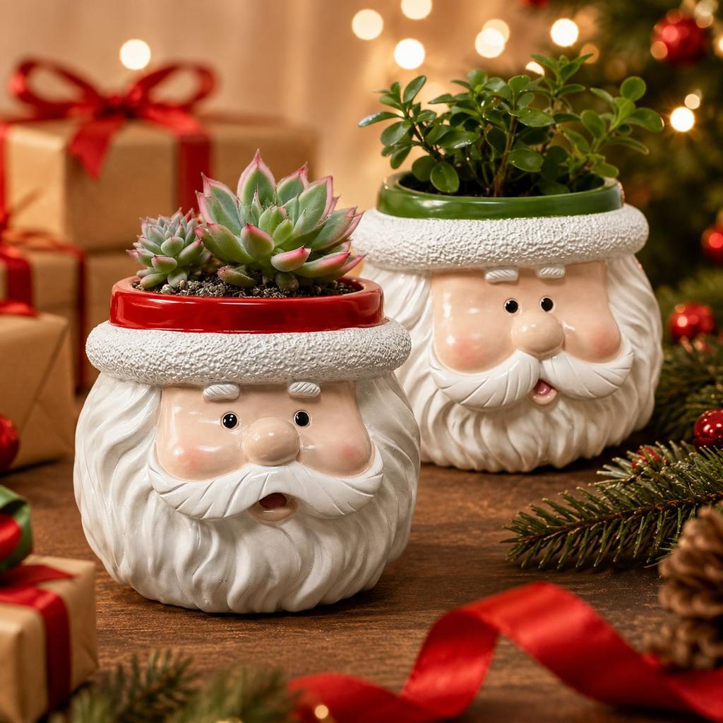 Cartoon Christmas Snowman Santa Succulent Resin Small Flower Pot Holiday Desk Decoration Hot Export Style