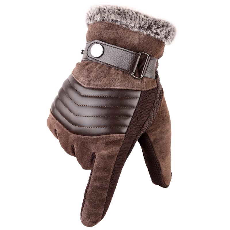 7 Types Pigskin Mens Winter Warm Gloves Leather Thicken Cotton Windproof Driving Mittens