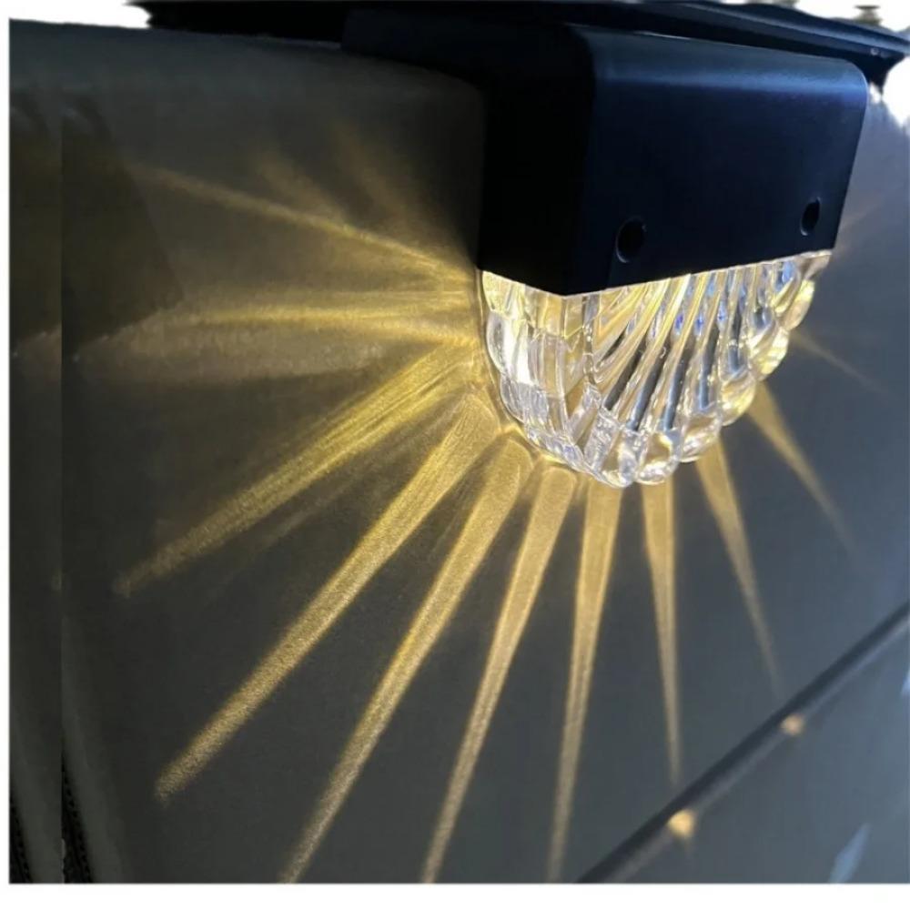 Crystal Pattern Solar Fence Light, Waterproof Outdoor LED Step Light, Decorative Warm Glow Wall Lamp for Yard