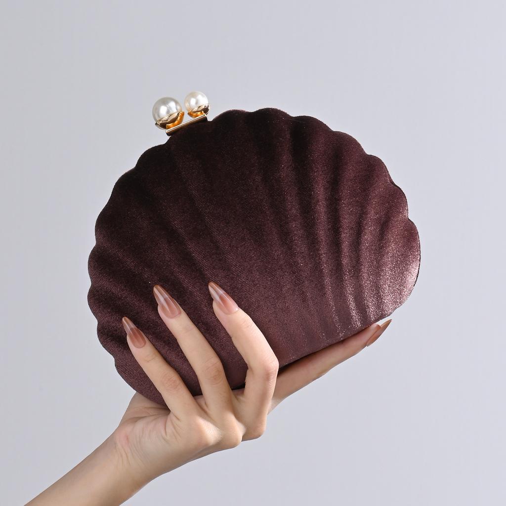 Shell Black Handbag Velvet Party Dinner Bag Pearl Clasp Clutch Bag Wedding Purse Crossbody Bag Velvet Women's Small Bags Gift