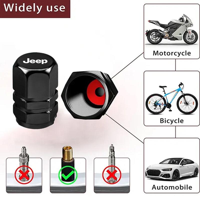 Pour Jeep 4Pcs Bouchon de Valve d'Air pour Roue de Voiture Accessoires de Pneu Auto Pour Jeep Wrangler Grand Cherokee Compass Wagoneer Gladiator
