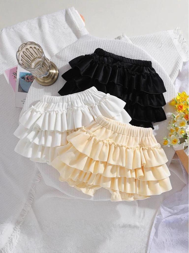 Baby Girl Fluffy Pumpkin Culottes Skirt with Cute Ruffles and Puff Design
