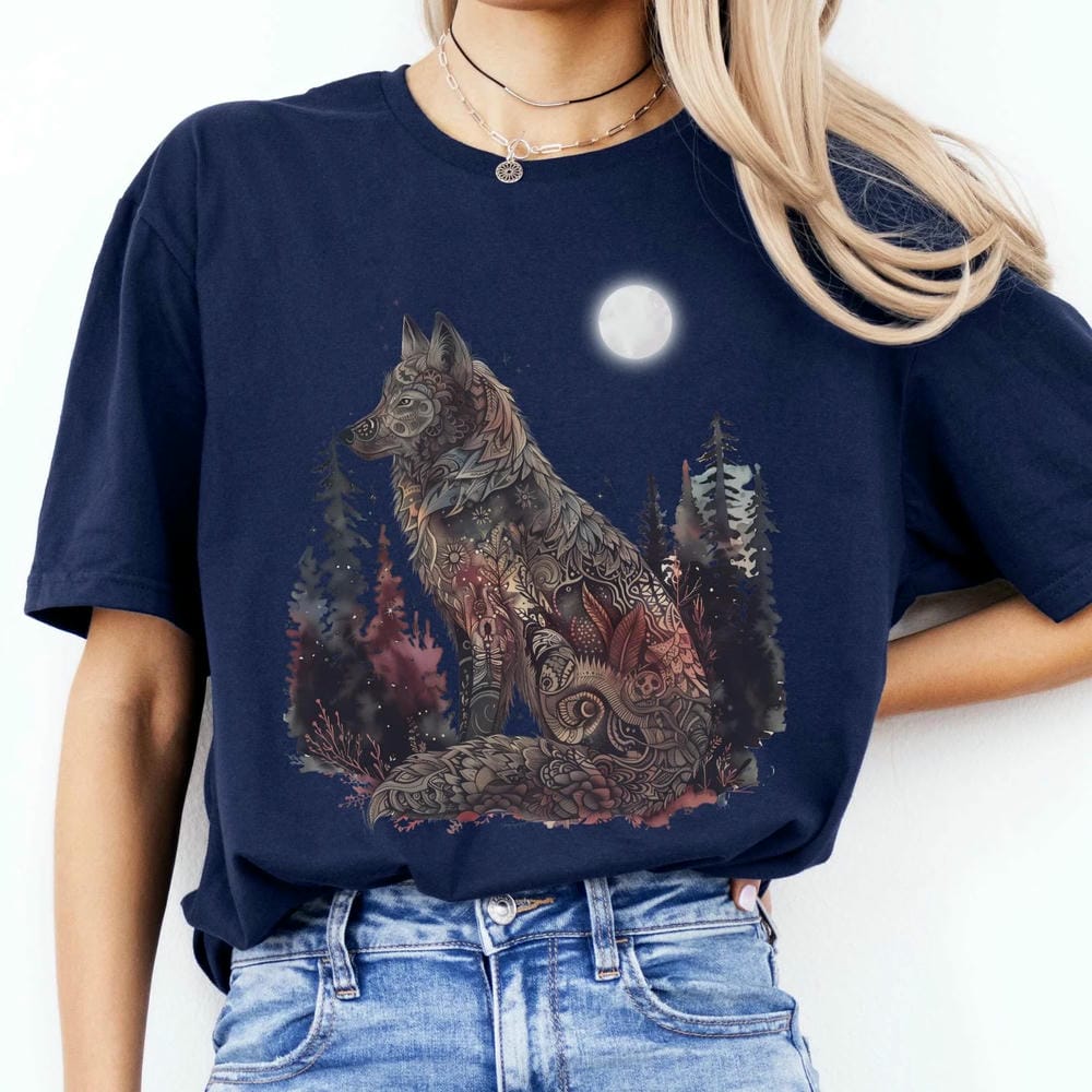Maanlicht Mystieke Wolf Print T-shirt Vintage Dark Academia Fantasy Y2K Unisex Shirt Casual Korte Mouw Katoenen T-shirt Streetwear