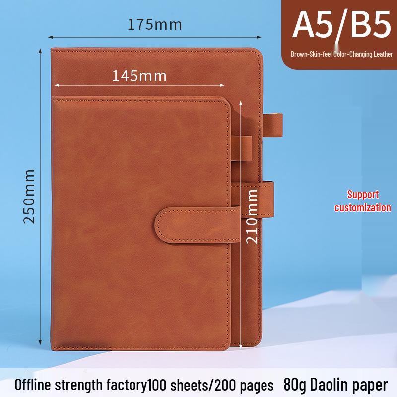 A5 Leather-Covered Business Notebook with Buckle - High-Grade B5 Office Diary for Meeting Minutes A5 коричневый