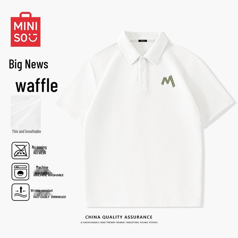 MINISO Men s Waffle Knit Short Sleeve Polo Shirt 2XL