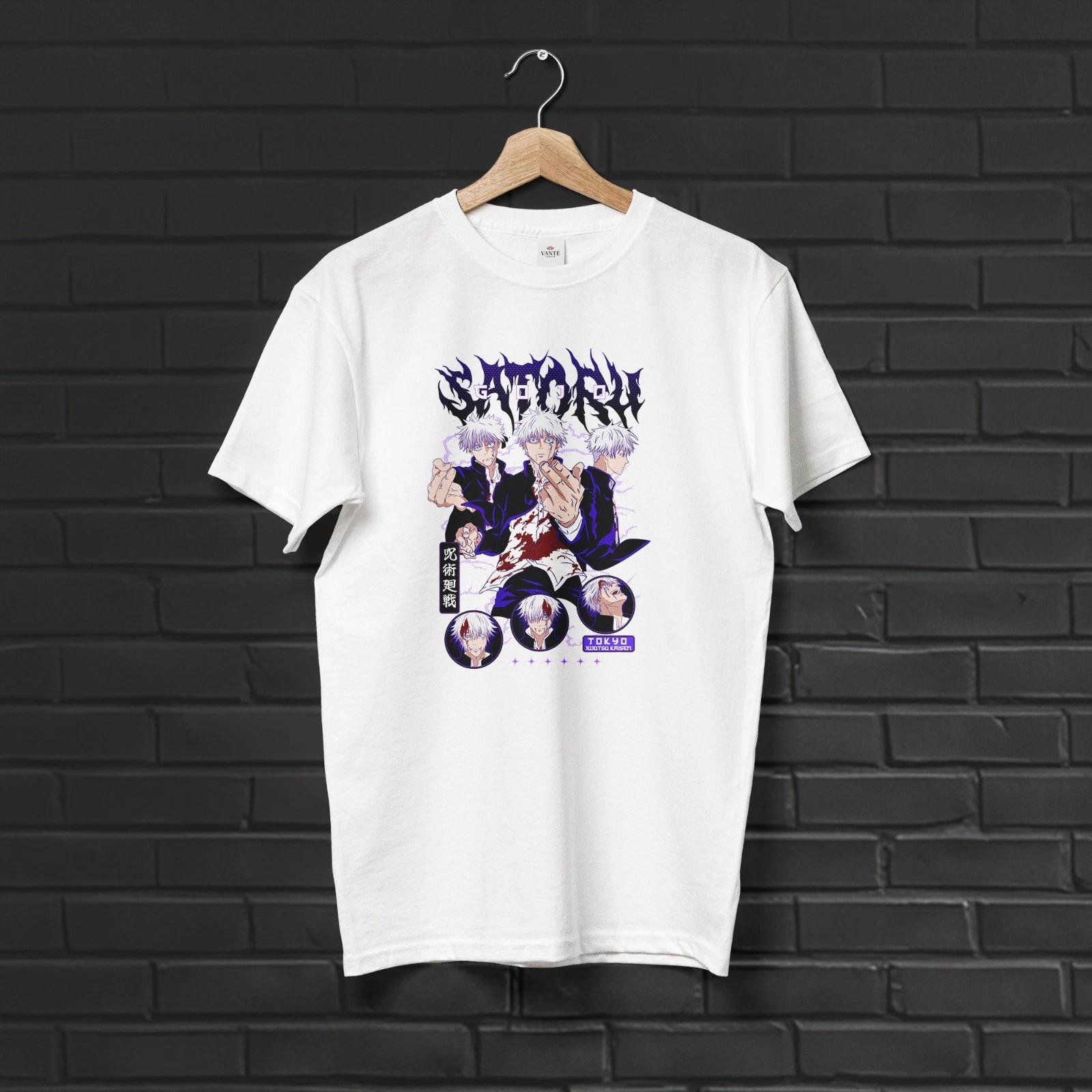 Футболка с принтом Сатору Годжо из аниме Streetwear Графическая футболка Унисекс Топ 2XL