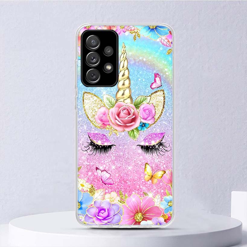 Pink Unicorn Rainbow Soft Case For Samsung Galaxy A15 A14 A13 A12 A55 A54 A53 A52 Phone Cover A35 A32 A33 A25 A23 A22 A05S A04S