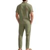 Men's Linen Two-Piece Set Short Sleeve Shirt Open Collar Button Front Top with Long Pants Lightweight Casual Beachwear Outfit