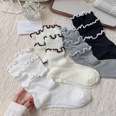 5 Pairs of Women's Summer Light Lace Pure Cotton Black Ear Edge Padded Socks