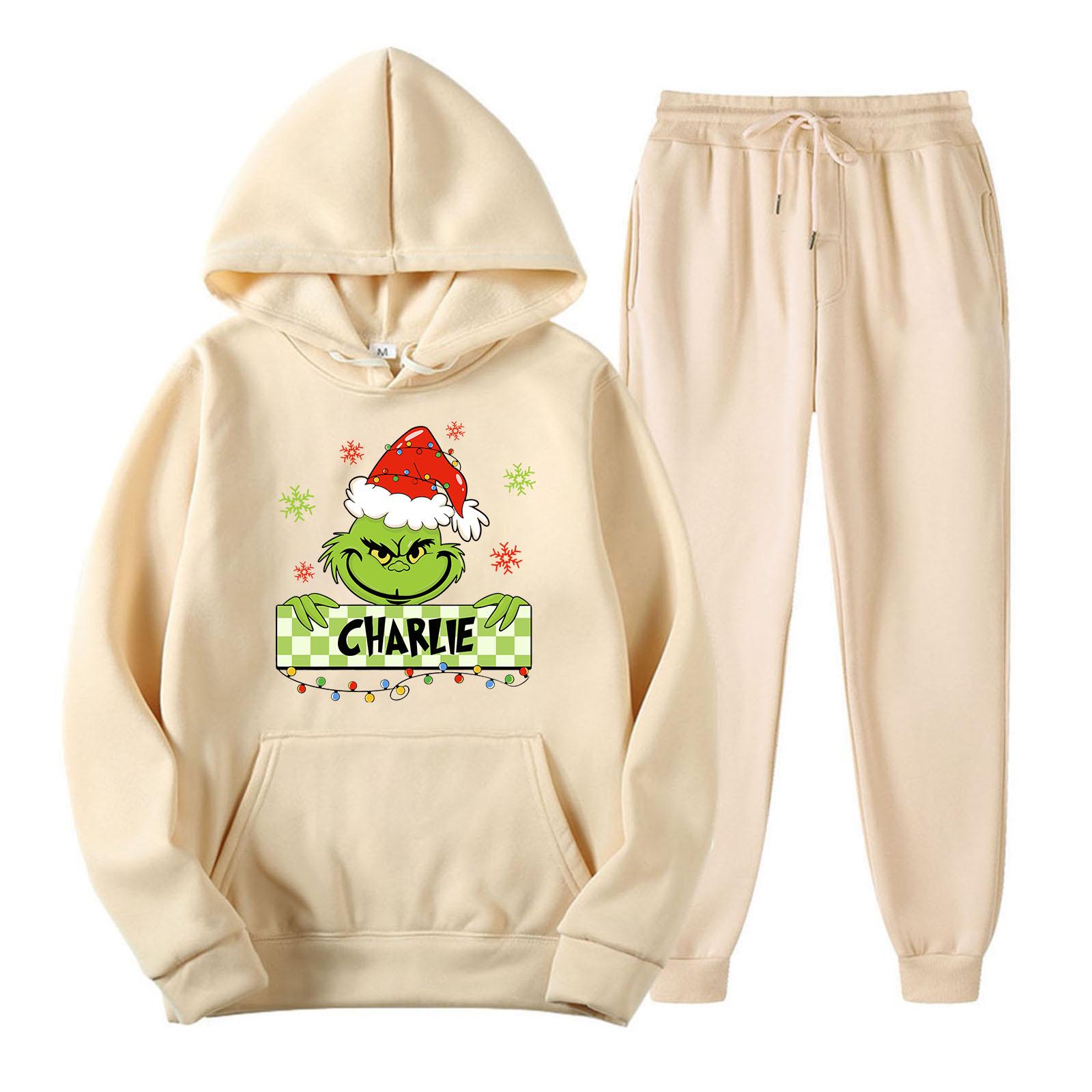 

Women s Hooded Sports Tracksuit Unisex Two-Piece Running Outfits Long Sleeve Pullover Hoodies Sweatshirt+Sweatpants Set XXL бежевий