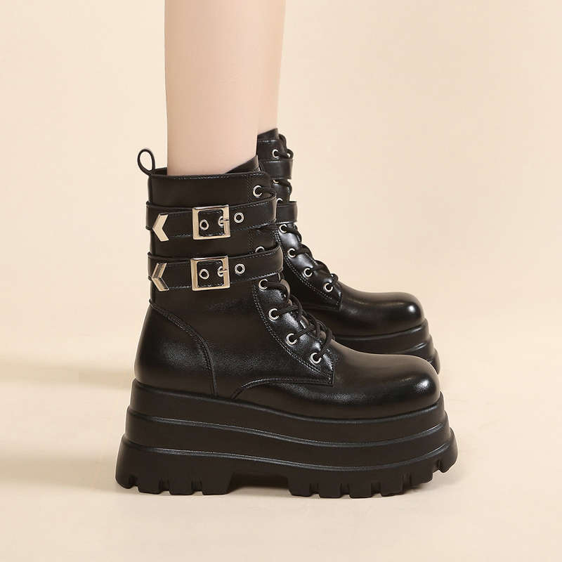 Fashion British style short boots for women new height increasing boots for autumn 2025 explosive motorcycle boots