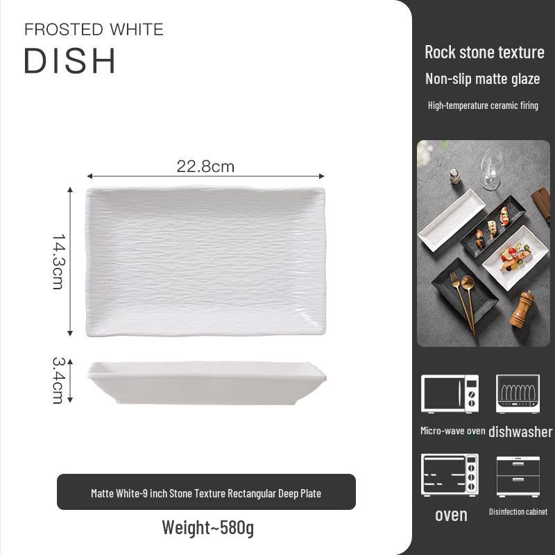 Rectangular Black & White Ceramic Sushi and Dessert Plate