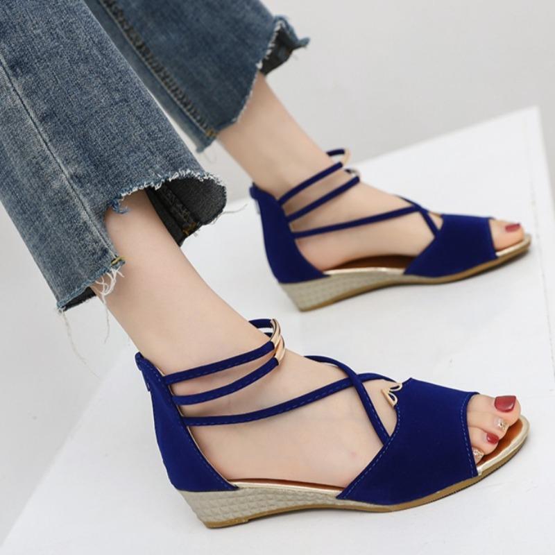 Fashion Sandals Summer New Round Toe Metal Buckle Soft Sole Anti-Slide Heel Bag Heel Anti-Slip Fish Mouth Roma Heels