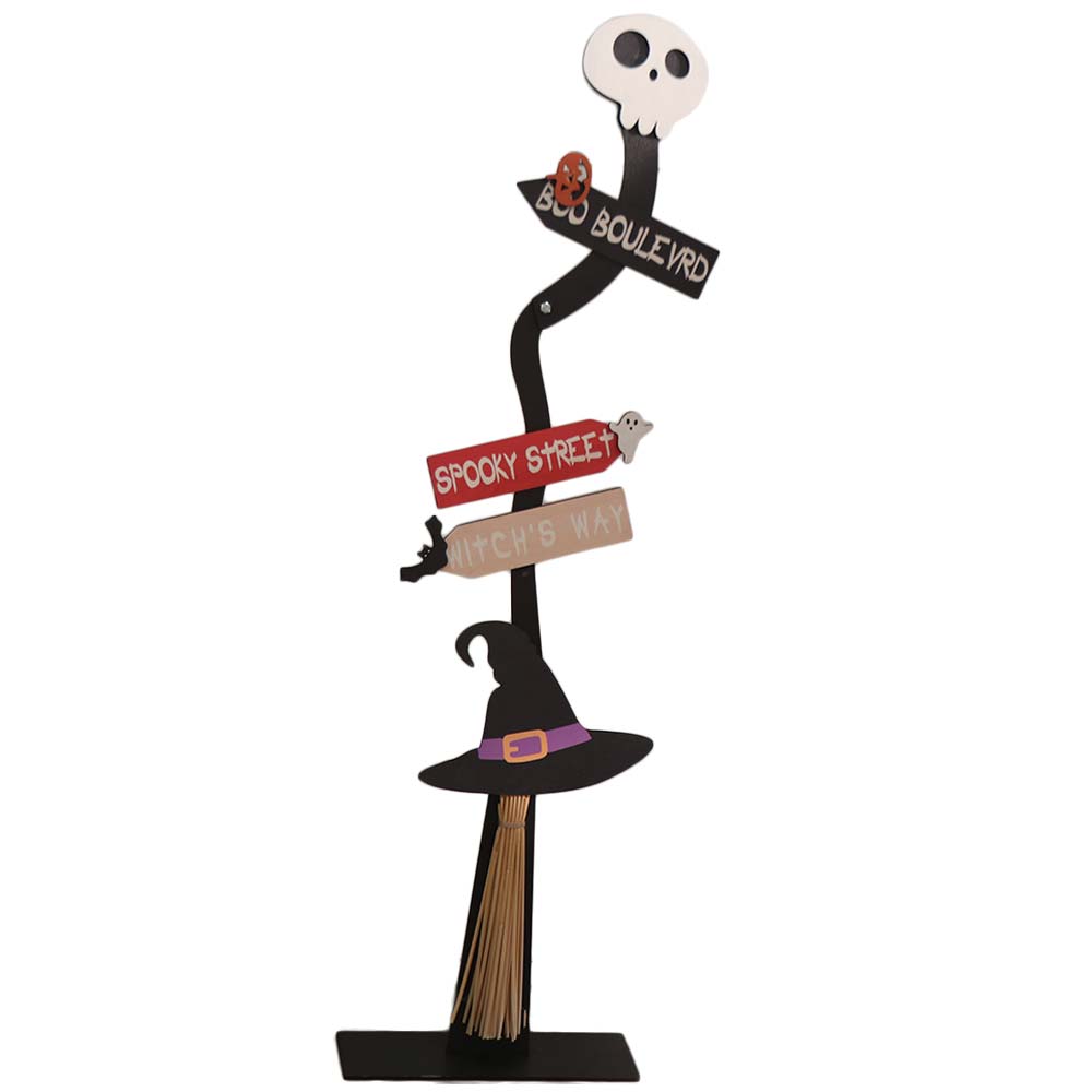 With Base Wooden Witch Broom Spooky Design Ghost Decorative Plaque  Yard Ornament